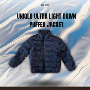 Uniqlo Ultra Light Down Kids Puffer Jacket Navy Blue Size 7-8 Zip Closure Lightw